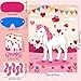 Adecortalk Pin The Tail On The Horse Game With 30 Pcs Tails Stickers Large Pink House Game Poster for Kids Girls Cowgirl Western Birthday Carnival Party Supplies Valentines Party Favor - Image 4