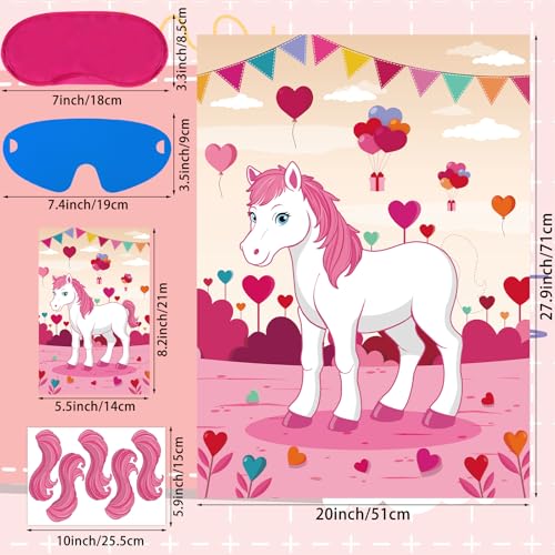 Adecortalk Pin The Tail On The Horse Game With 30 Pcs Tails Stickers Large Pink House Game Poster for Kids Girls Cowgirl Western Birthday Carnival Party Supplies Valentines Party Favor - Image 5