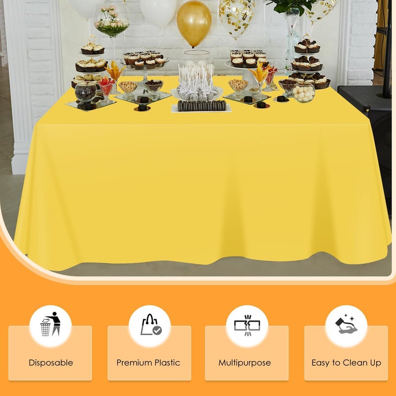 tujol Yellow Disposable Plastic Table Cloth Roll 54" X 100', Plastic Table Cover with Cutter Box, Cut to Size Disposable Tablecloth for Parties - Image 4