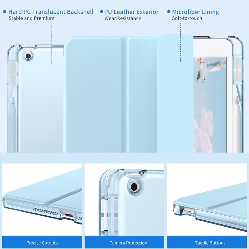 MoKo for iPad 9th/8th/7th Generation Case 10.2-Inch 2021/2020/2019 with Pencil Holder, Slim Light Trifold Smart Protective Cover for iPad 10.2 with Hard PC Translucent Back Shell, Sky Blue - Image 3