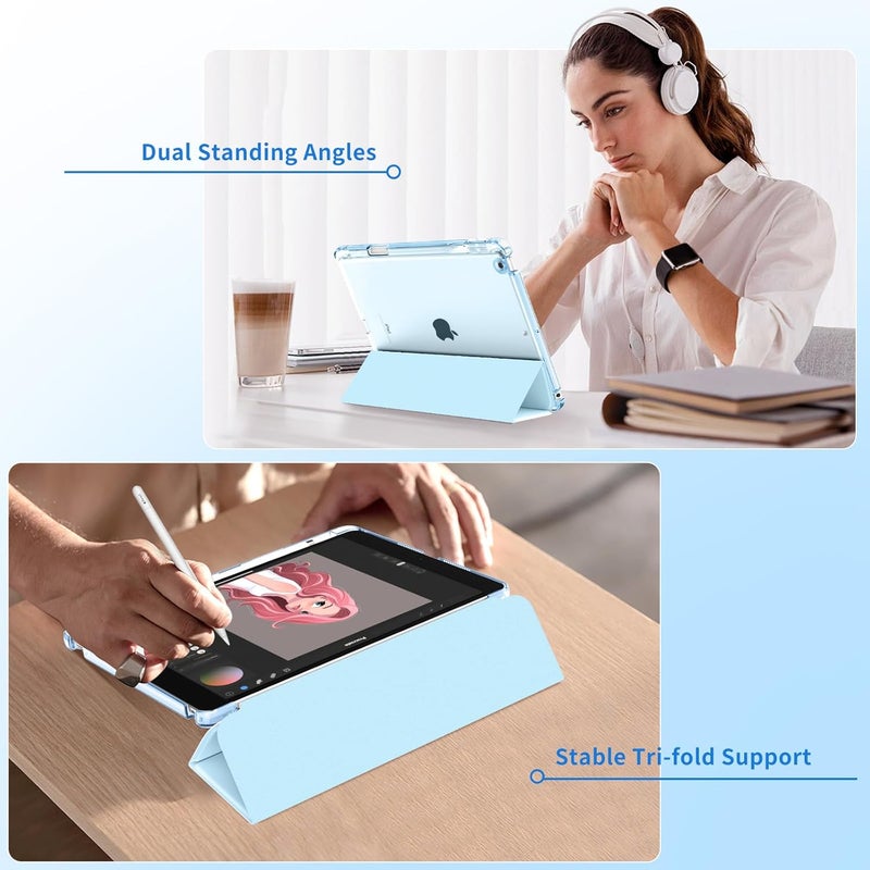 MoKo for iPad 9th/8th/7th Generation Case 10.2-Inch 2021/2020/2019 with Pencil Holder, Slim Light Trifold Smart Protective Cover for iPad 10.2 with Hard PC Translucent Back Shell, Sky Blue - Image 4