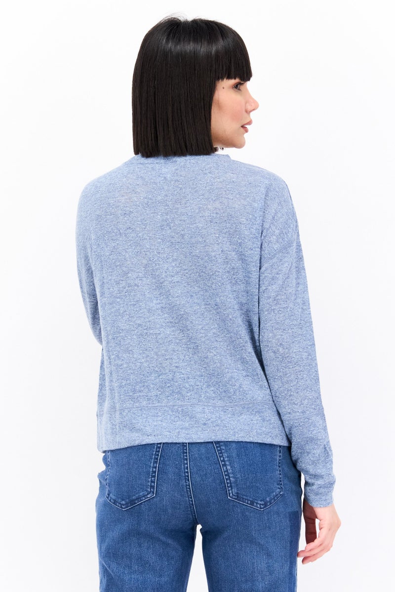 Weatherproof Women Round Neck Long Sleeve Heather Top, Blue - Image 3