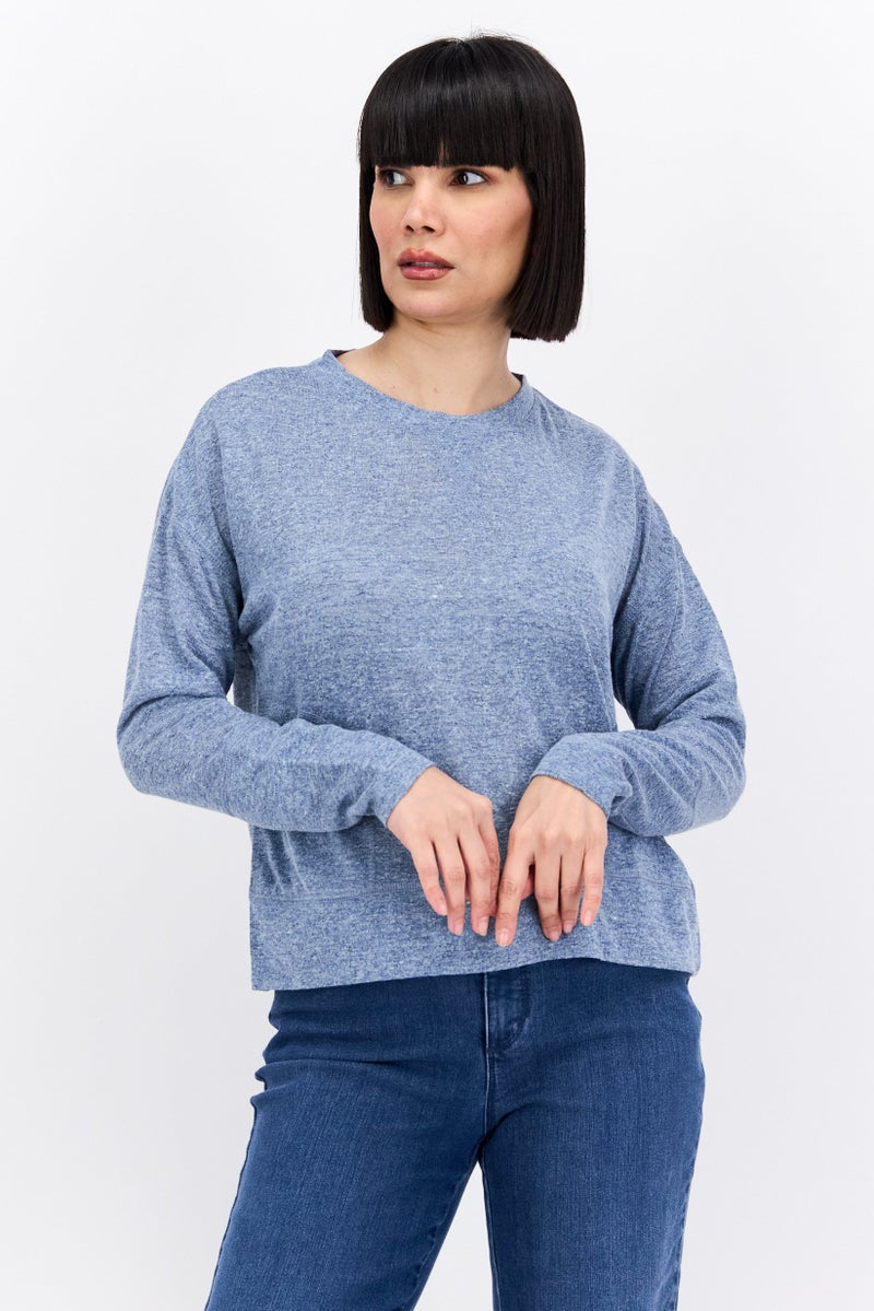 Weatherproof Women Round Neck Long Sleeve Heather Top, Blue - Image 1