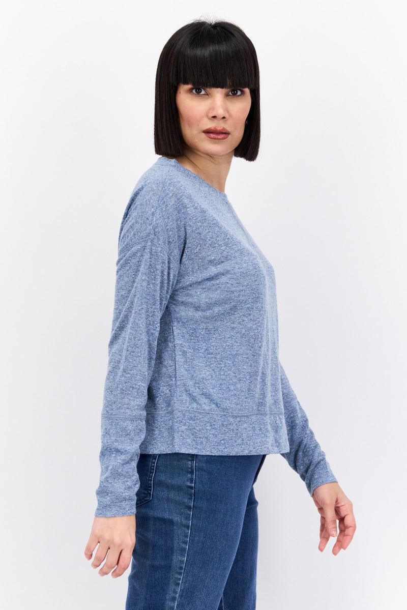 Weatherproof Women Round Neck Long Sleeve Heather Top, Blue - Image 4