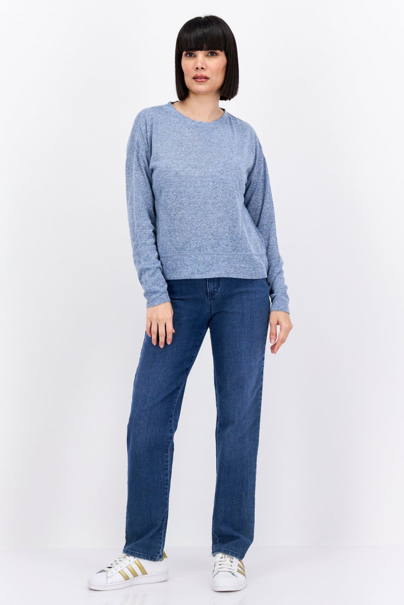 Weatherproof Women Round Neck Long Sleeve Heather Top, Blue - Image 2
