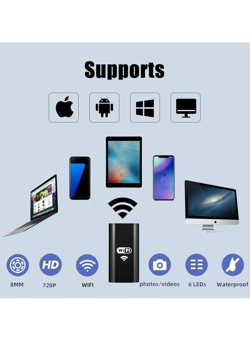 WIFI Endoscope Camera - 8mm Diameter, Compatible with Android, iPhone, and Type-C USB Devices, High-Resolution Imaging for Smartphone Mobile Phones, easy for Endoscopic Car Inspection - 5m