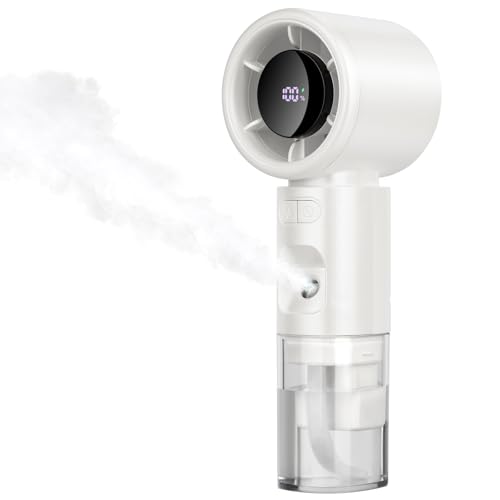 SUTENG Portable Handheld Misting Fan, 2 in1 Rechargeable Mini Turbo Fans, 5 Speed Adjustable Cooling Hand Fan, Personal Mister Fans with LED Digital Display for Beach, Travel, Outdoor, Office - Image 1