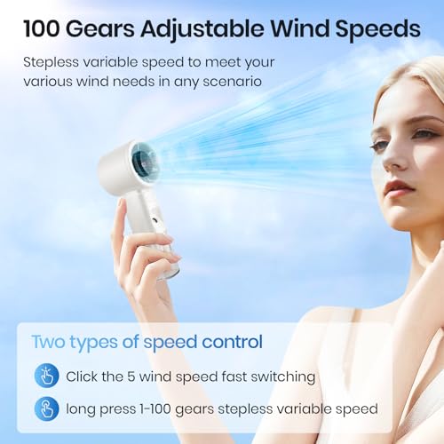 SUTENG Portable Handheld Misting Fan, 2 in1 Rechargeable Mini Turbo Fans, 5 Speed Adjustable Cooling Hand Fan, Personal Mister Fans with LED Digital Display for Beach, Travel, Outdoor, Office - Image 3