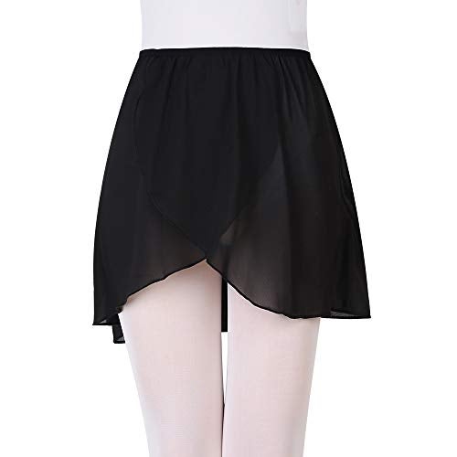 Bezioner Ballet Wrap Skirt,Black Chiffon Girls Ballet Skirt,Pull on Elastic Waist Dance Skirt for Women Black L - Image 3