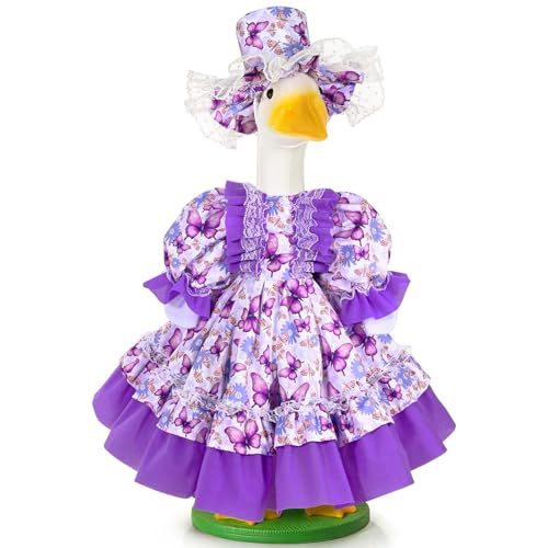 JcHrmers Spring Porch Goose Outfits Butterfly Goose Outfit Lolita Lawn Porch Goose Clothes Fits 23 Cement Plastic Goose Statue for Spring Outdoor Garden Yard Patio Art Decor - Image 1