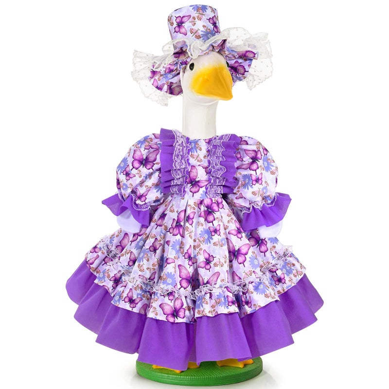 JcHrmers Spring Porch Goose Outfits Butterfly Goose Outfit Lolita Lawn Porch Goose Clothes Fits 23 Cement Plastic Goose Statue for Spring Outdoor Garden Yard Patio Art Decor - Image 2