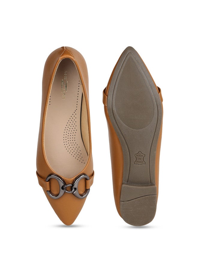 She Zone Camel Brown Buckle Embellished Ballerinas for Women - Image 5