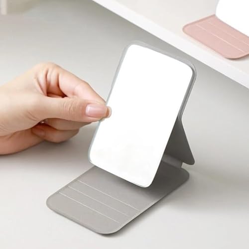 FLAVION Travel Mini Makeup Mirror(11 x 7 cm),Portable Folding Mirrorwith Stand,Light Weight and Slim Design for Purse,Travel,Use Anywhere,Easy Portability,Fits in Purse,Bag,Pocket (Grey, Pack of 1) - Image 1
