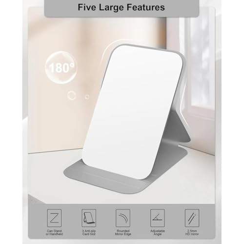 FLAVION Travel Mini Makeup Mirror(11 x 7 cm),Portable Folding Mirrorwith Stand,Light Weight and Slim Design for Purse,Travel,Use Anywhere,Easy Portability,Fits in Purse,Bag,Pocket (Grey, Pack of 1) - Image 4