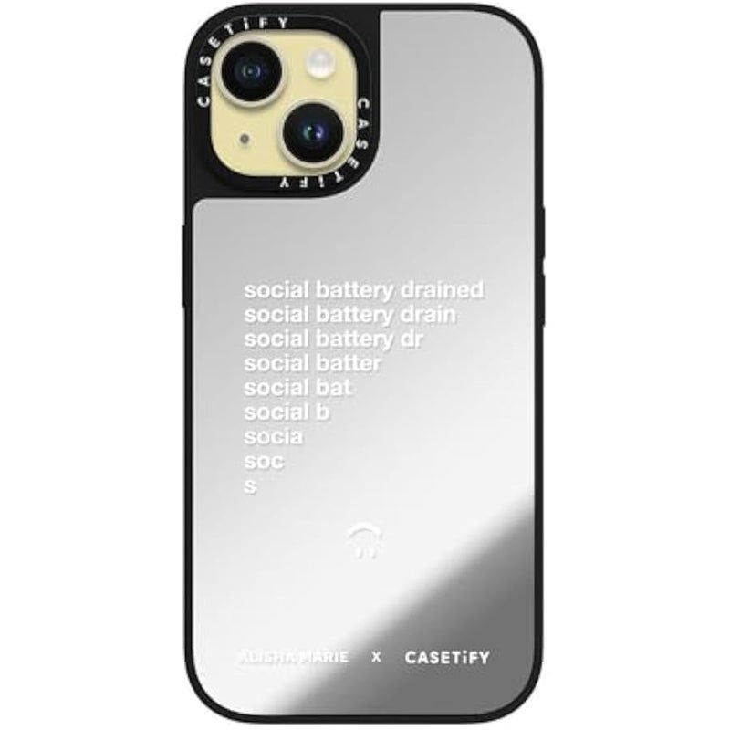 Casetify Mirror iPhone 15 Case 【Reflective / 4.9ft Drop Protection/Compatible with Magsafe】 - Alisha Marie Social Battery Case - Silver on Black - Image 2