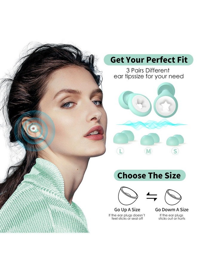 TecoKart® Ear Plugs for Noise Reduction: Flexible Silicone Earplugs for Noise Cancelling, Ear Plug for Flight Travel, Studying, Sleep - Includes 6 Ear Tips (S/M/L), White & Green Star - Image 2