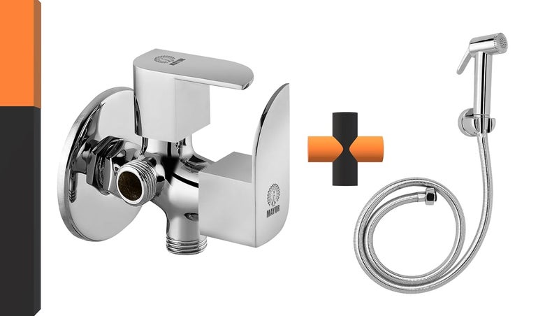MAYUR CICH Brass 2in1 Angle Valve with Health Faucet Shower Tube and Hook Complete Set for Batthroom Toilet Wash Basin ALIVE - Image 1