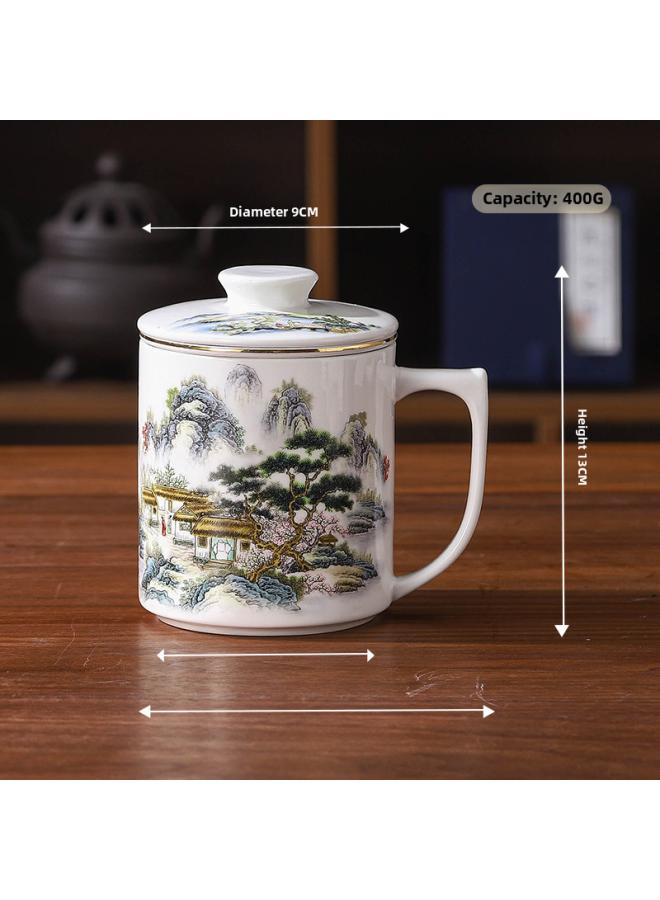 Chinese-style Ceramic Cup With Lid Office Tea Cup With Filter Net Tea Separation Cup Tea Separation Cup Personal Cup