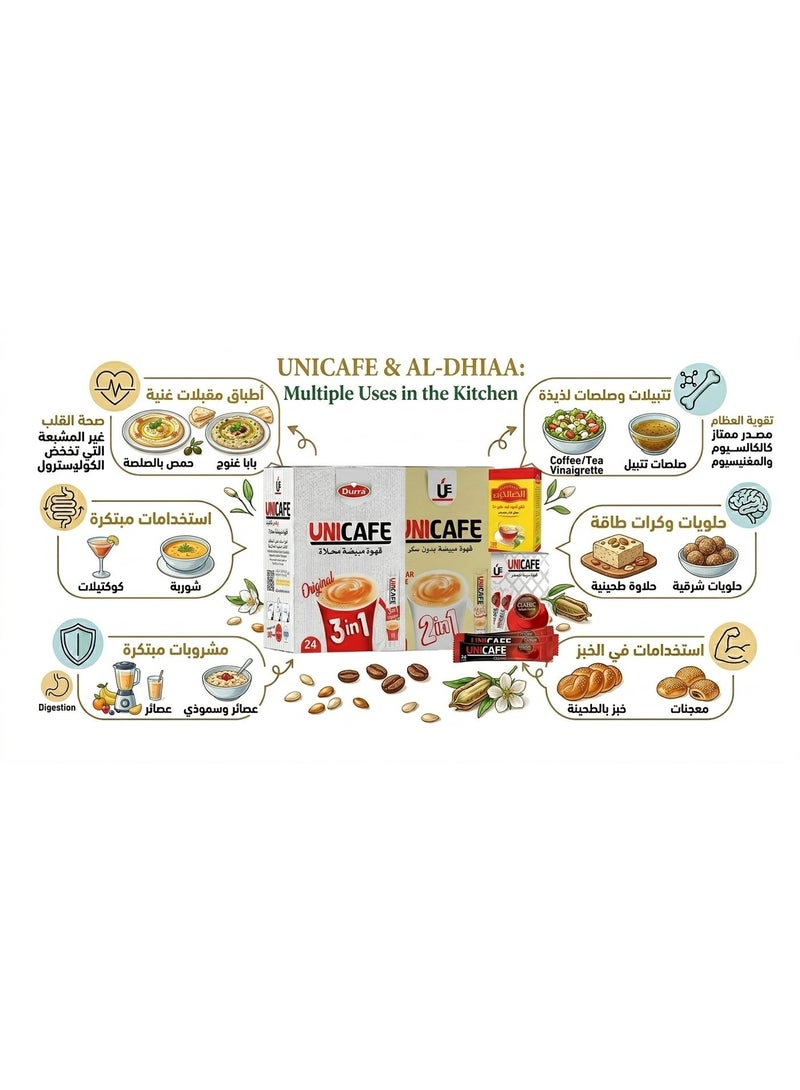 Unicafe Assorted Coffee Mix – 3 in 1 Sweetened + 2 in 1 Sugar Free + Classic Instant Coffee | 73 Sachets Total + Free Al-Saleheen Premium Tea - Image 2