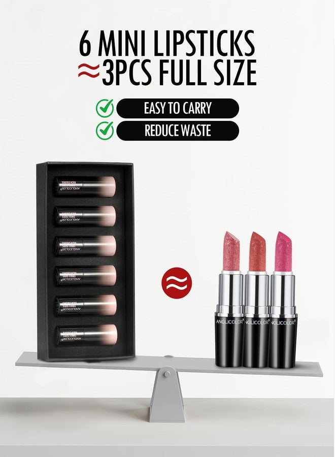 Anglicolor 6-Piece Mini Glitter Lipstick Set,High Pigmented,Lightweight Smooth Moisturizing Formula,Glossy Shine,Travel Size,Metallic Shimmer Lipstick Gift Sets For Women Girls Makeup kit - Image 5