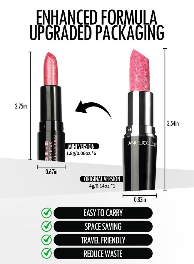 Anglicolor 6-Piece Mini Glitter Lipstick Set,High Pigmented,Lightweight Smooth Moisturizing Formula,Glossy Shine,Travel Size,Metallic Shimmer Lipstick Gift Sets For Women Girls Makeup kit - Image 4