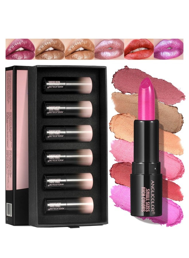 Anglicolor 6-Piece Mini Glitter Lipstick Set,High Pigmented,Lightweight Smooth Moisturizing Formula,Glossy Shine,Travel Size,Metallic Shimmer Lipstick Gift Sets For Women Girls Makeup kit - Image 1
