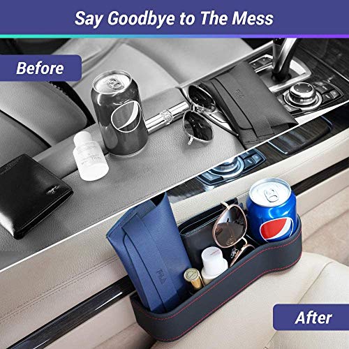KolorFish Car Seat Gap Filler Organizer Storage Box Front Seat Console Side Pocket with Cup Holder 2 Pack for Cellphones Keys Cards Wallets Sunglasses (Black) - Image 4