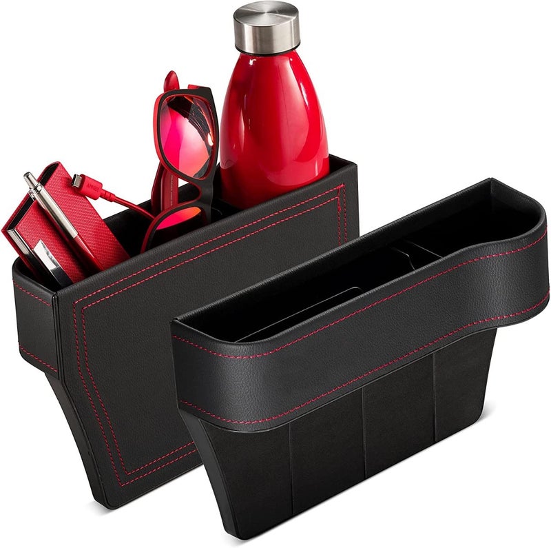 KolorFish Car Seat Gap Filler Organizer Storage Box Front Seat Console Side Pocket with Cup Holder 2 Pack for Cellphones Keys Cards Wallets Sunglasses (Black) - Image 1