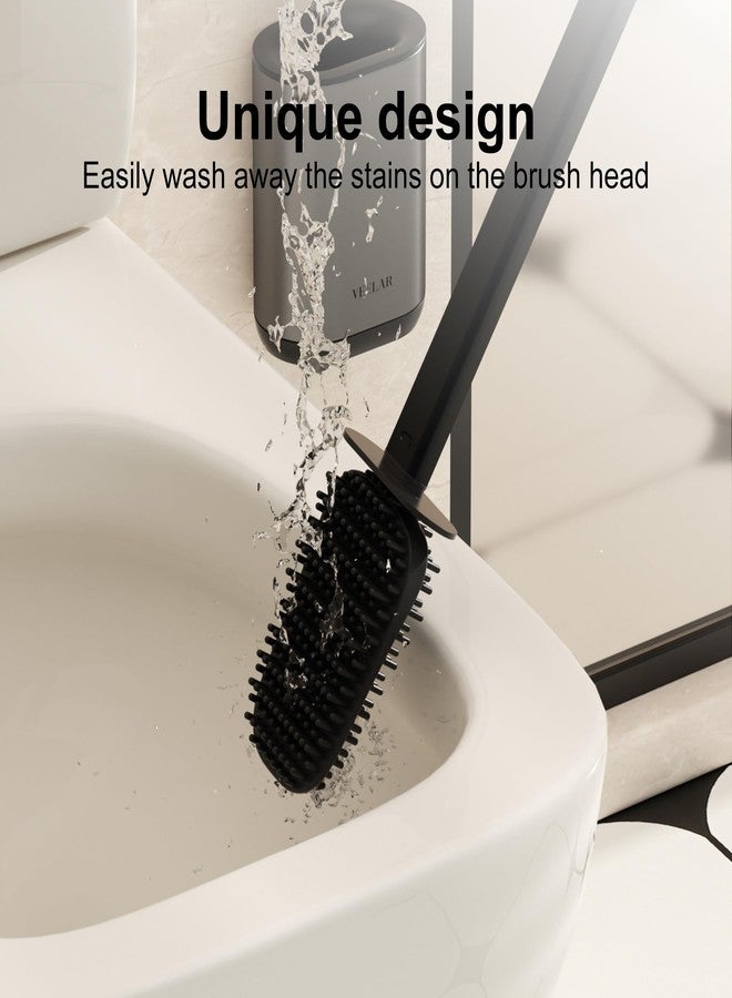 VEELAR Toilet Brush and Holder Set - Wall Mounted Bathroom Scrub Brush, Toilet Bowl Brush and Plunger Set for Bathroom Cleaner (Grey) - Image 5