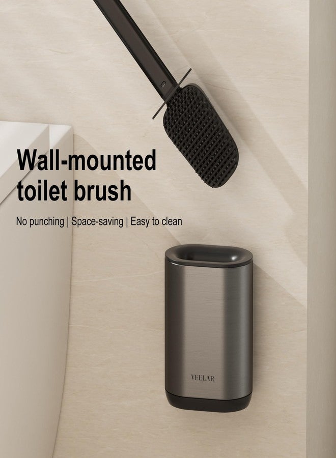 VEELAR Toilet Brush and Holder Set - Wall Mounted Bathroom Scrub Brush, Toilet Bowl Brush and Plunger Set for Bathroom Cleaner (Grey) - Image 3