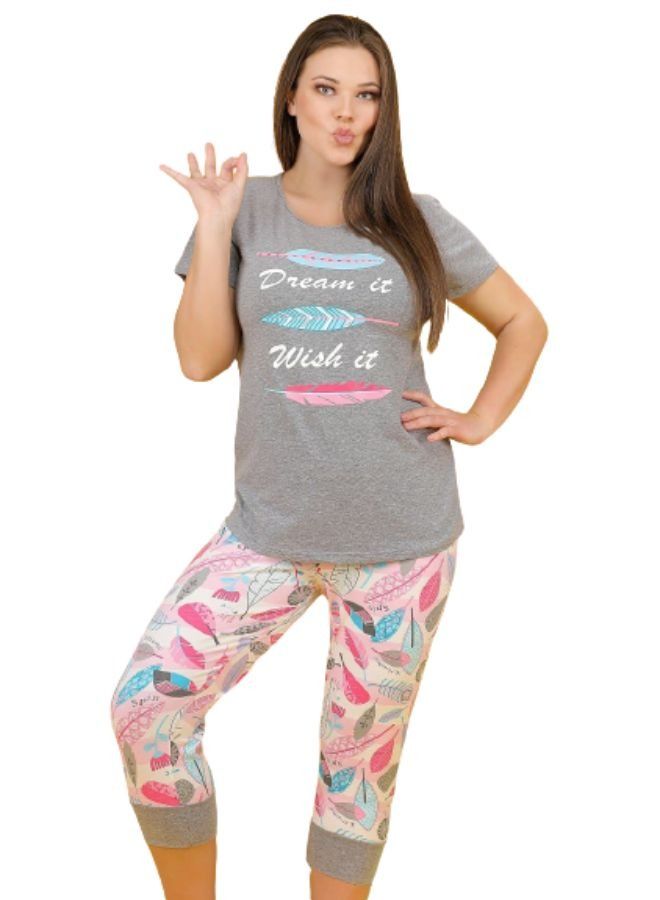 جنة بيجامة نسائية بأكمام قصيره وبنطلون برمودا صيفيه مصنوعه من القطن مقاسات كبيره