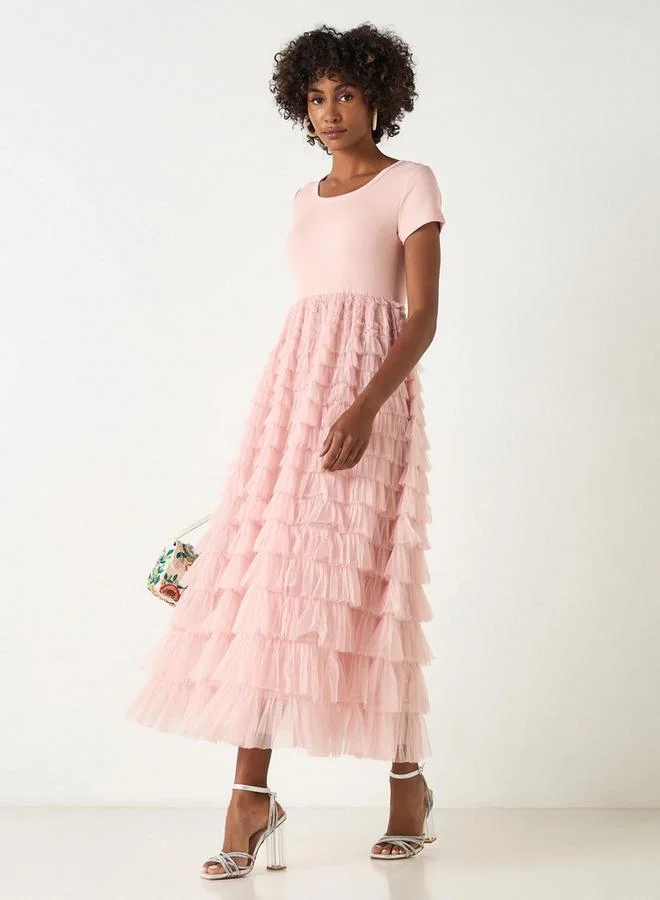 2Xtremz 2Xtremz Midi Dress with Round Neck and Ruffle Detail