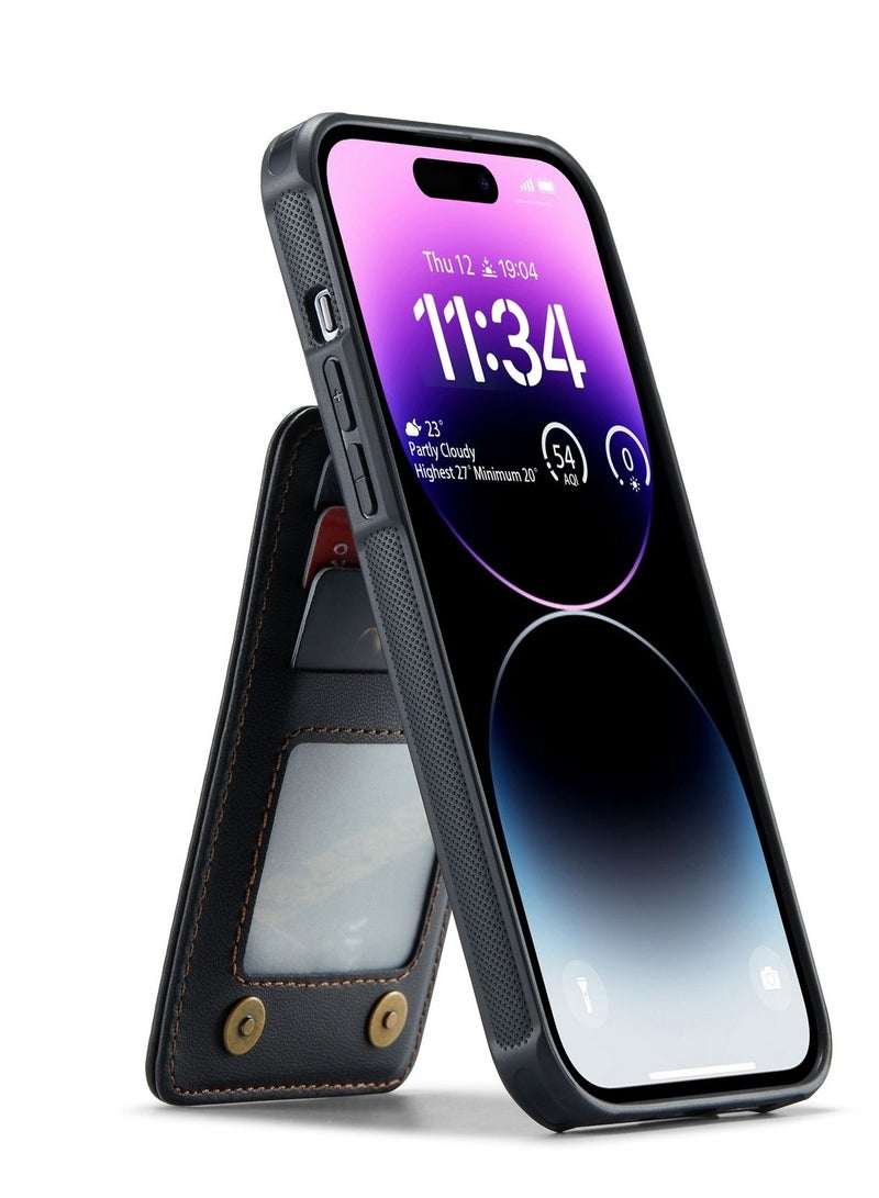 Suteni Back Cover Card Slots Leather Phone Case for iPhone - Image 2