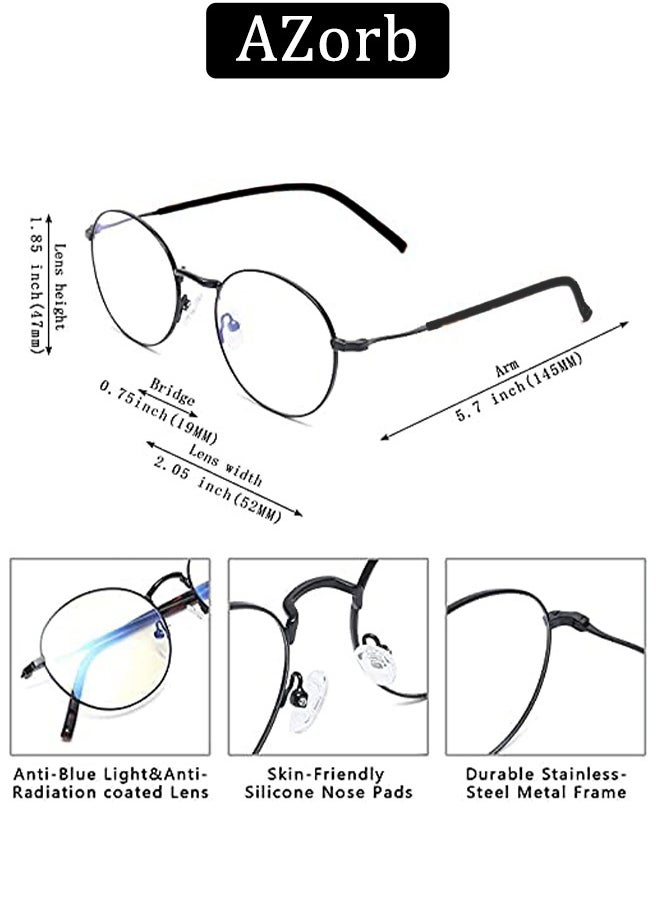 AZorb Round Blue Light Blocking Glasses for Men Women, Metal Frame Anti Blue Light Eye Glasses for Reading Computer Gaming Eyeglasses Retro Circle Style Vintage Eyewear  - Image 2