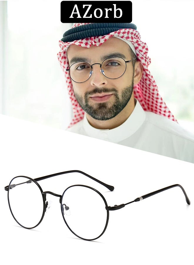 AZorb Round Blue Light Blocking Glasses for Men Women, Metal Frame Anti Blue Light Eye Glasses for Reading Computer Gaming Eyeglasses Retro Circle Style Vintage Eyewear  - Image 1