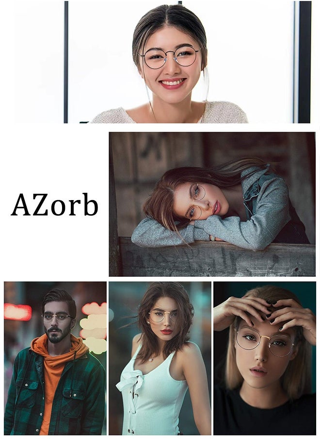 AZorb Round Blue Light Blocking Glasses for Men Women, Metal Frame Anti Blue Light Eye Glasses for Reading Computer Gaming Eyeglasses Retro Circle Style Vintage Eyewear  - Image 3