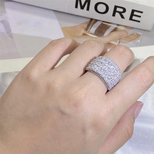 AZQ 925 Sterling Silver Shiny Full Diamond Gemstone Ring 18K Oval Cut Cubic Zirconia Promise Cocktail Rings CZ Diamond Multi Row Ring Eternity Engagement Wedding Band Ring for Women Z.87 (US Code 6) - Image 5
