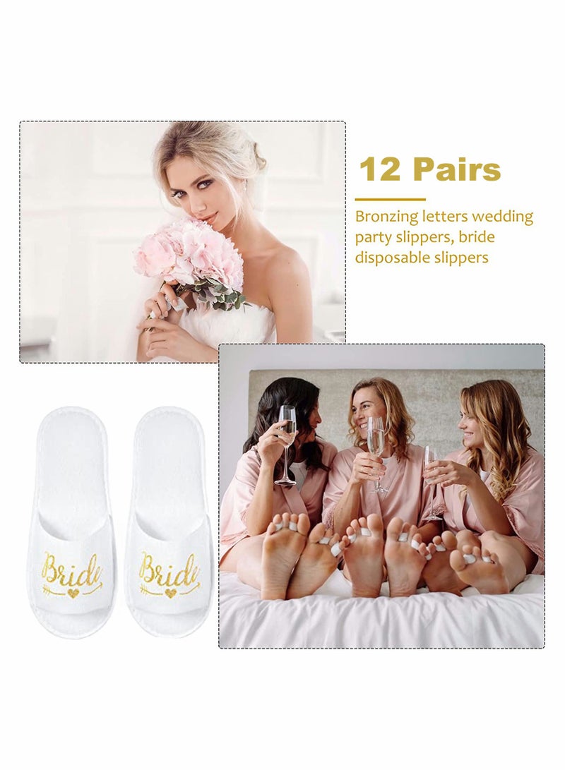 Excefore 12 Pairs Bride Slippers Disposable Open Toe Spa Slipper for The Bride Hen Do Accessories for Bridal Shower Hen Party - Image 3