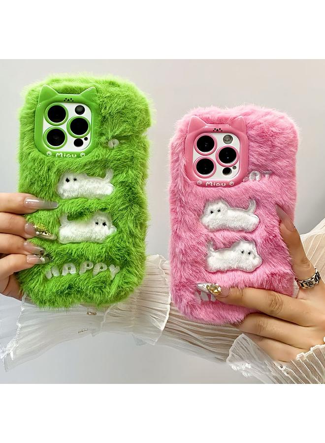 S-TOP Case For iPhone 15 Pro Plush Cute Cat Full Coverage Silicone Phone Case - Image 2