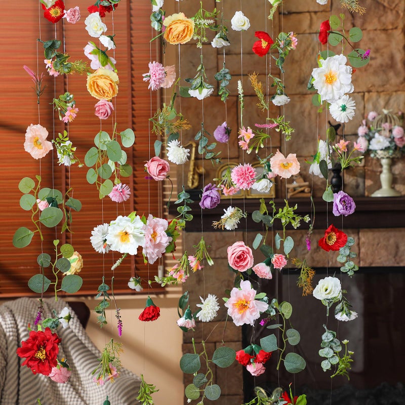 XunYee 6 Pcs 35.4 ft Flower Garlands Artificial Wildflower Vines Floral Hanging Backdrop Fake Flower Garlands Faux Silk Wildflower Vine for Wedding Bridal Shower Home Garden Wall Arch Decor(Blossom) - Image 1