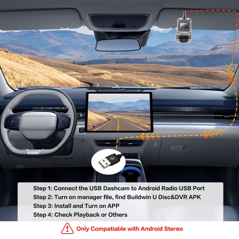 Inefala USB Car DVR Camera Video Recorder, Loop Recording ADAS, Dash Cam, with 32GB SD Card 24H Parking Mode Driving Recorder LDWS FCWS Dash Cam for Android Radio Stereo GPS DVD, Night Vision Full HD - Image 2
