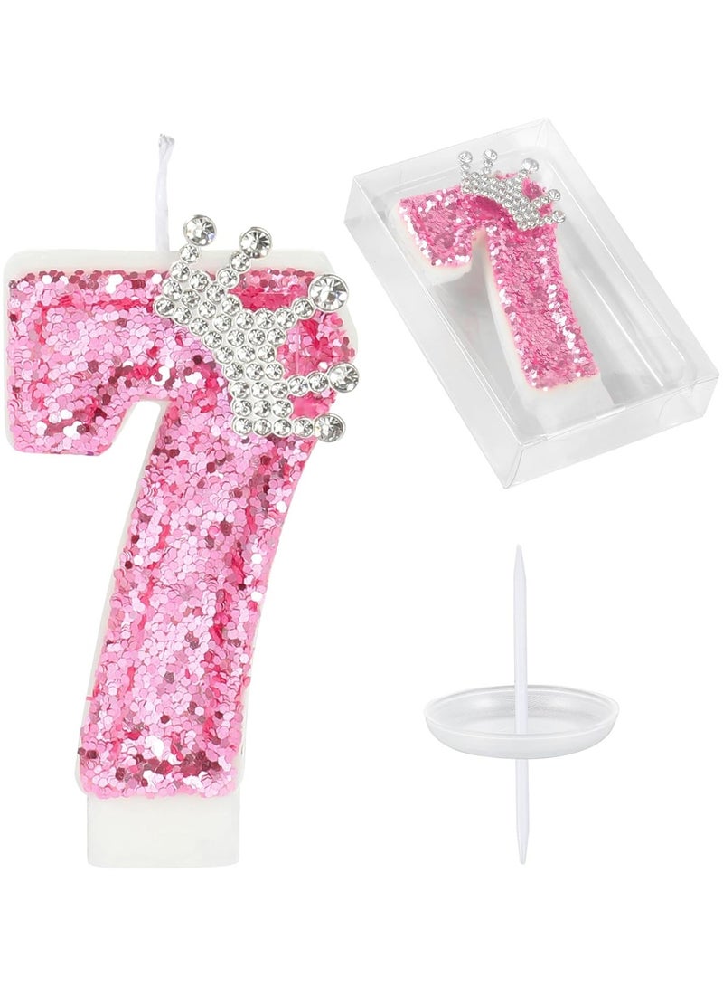 Birthday Number Candles,Pink Crown Birthday Candles for Cake , Anniversary Celebrations Supplies ,Number 7  - Image 1