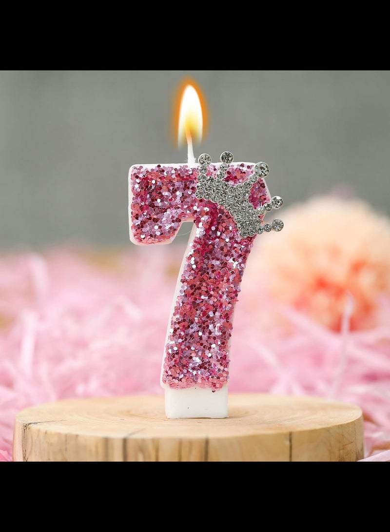 Birthday Number Candles,Pink Crown Birthday Candles for Cake , Anniversary Celebrations Supplies ,Number 7  - Image 3