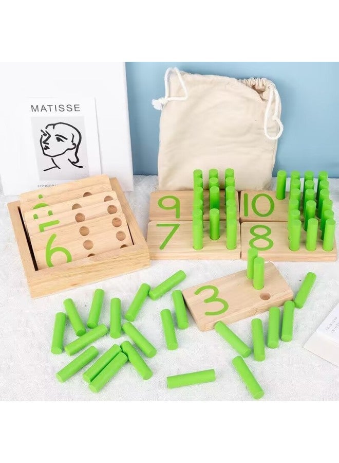 Montessori Mathematics Building Blocks Enlightenment Plugging Stick Number Number Learning Matching Wooden Teaching Aids 3-6 Years Old Kindergarten Early Education-Color:Digital Nail Board Pairing-green-For Apple Tree - Image 1