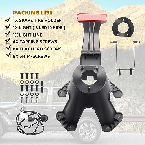 Dasbecan 55397217AJ Spare Tire Holder Bracket Tire Carrier Rack Compatible with Jeep Wrangler JK 2007-2018 68048581AA High Center Mount 3rd Third Brake Light Assembly with Line - Image 2