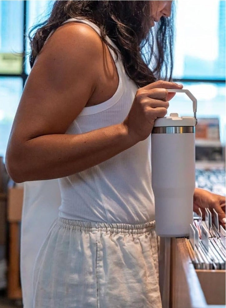 JAJEEK كوب من الفولاذ المقاوم للصدأ مع مقبض وغطاء قشة - زجاجة ماء معزولة بالفراغ | غطاء قابل للطي مقاوم للتسرب | كوب قابل لإعادة الاستخدام للمنزل أو المكتب أو السيارة أو السفر | يحافظ على المشروبات ساخنة أو باردة - Image 5