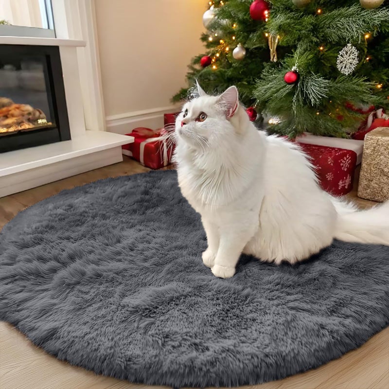 OLANLY Grey Round Rugs for Bedroom - Machine Washable, 3 ft Circle Area Rugs for Living Room, Soft and Fluffy Shaggy Carpet for Teen Girls and Boys, Nursery Rooms, Dorms, Home Decor Aesthetic - Image 1