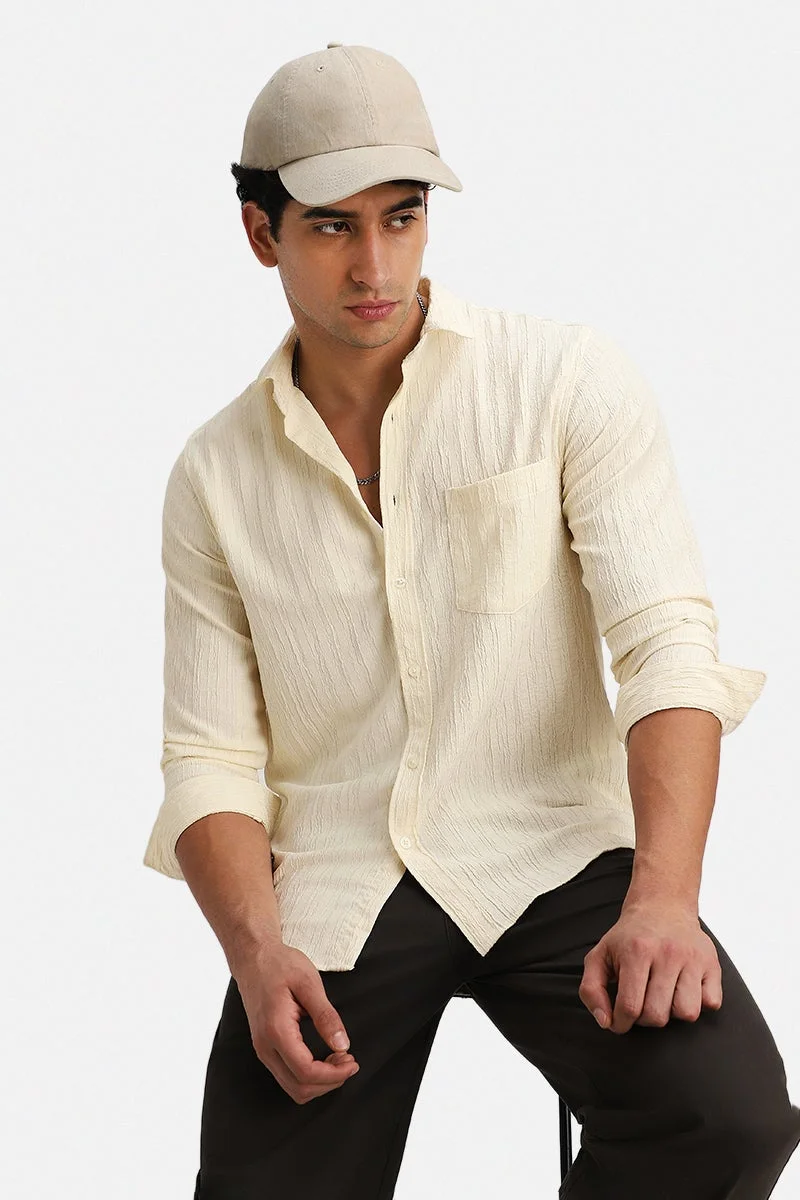 سنيتش Beige Textured Long Sleeve Regular Fit Shirt