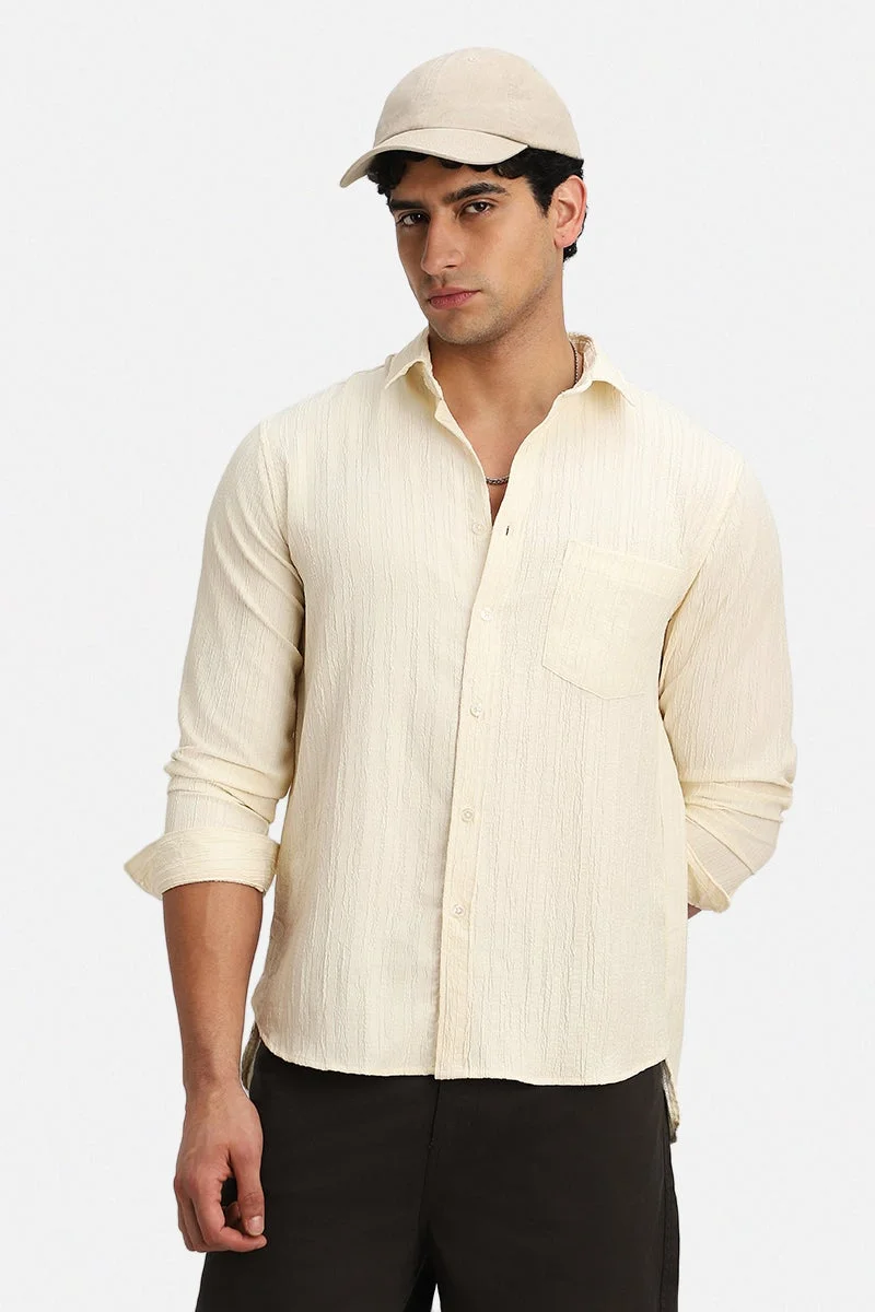 سنيتش Beige Textured Long Sleeve Regular Fit Shirt