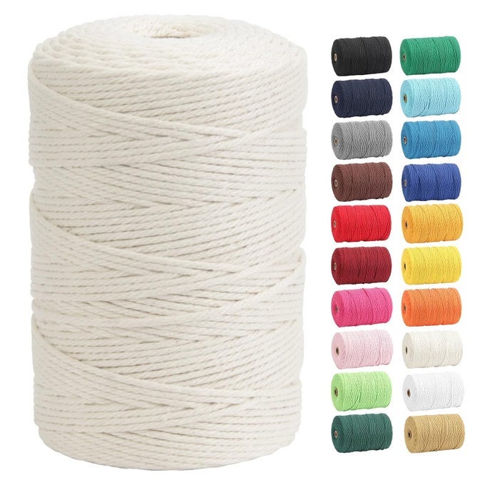MACRAME CORD 100 NATURAL COTTON ROPE 3MM X 328 YARDS 4 STRAND TWISTED MACRAME ROPE COTTON TWINE STRING FOR DIY CRAFTS KNITTING DREAM CATCHER PLANT HANGER WEDDING DECOR